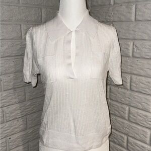J. Crew White Short Sleeve Linen Collared Top